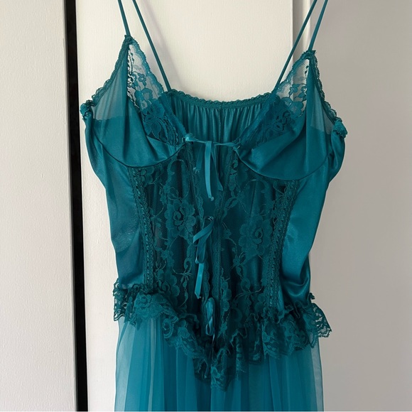 Rare Vintage 1980’s Faris Lingerie Set Teal Blue Ruffle Sheer Made in USA - Picture 3 of 12